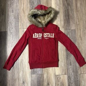 Aeropostale Y2K Burgundy Jacket with faux fur lined Hoodie